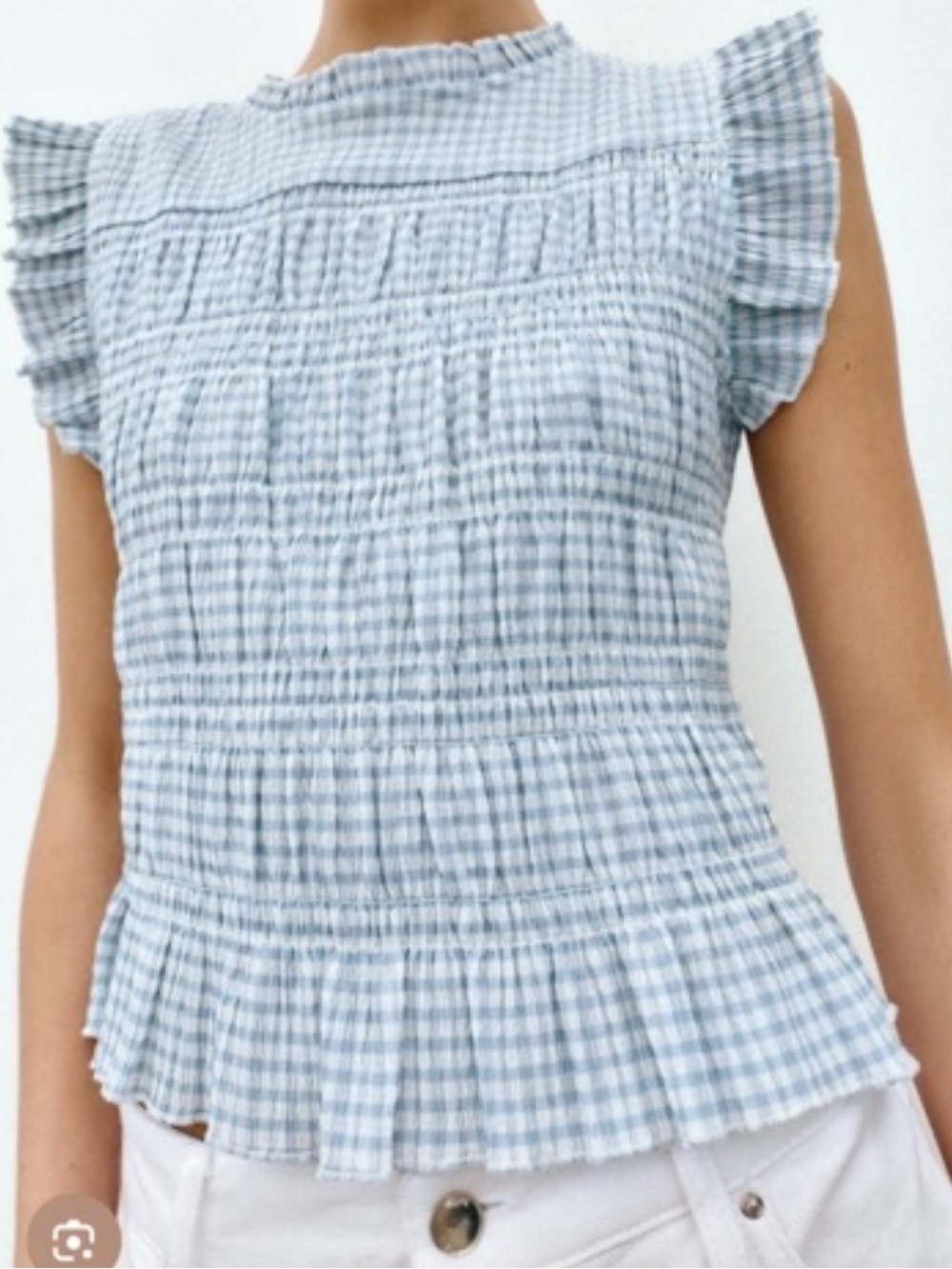 Zara Light Blue Gingham Smocked Ruffle Camisole